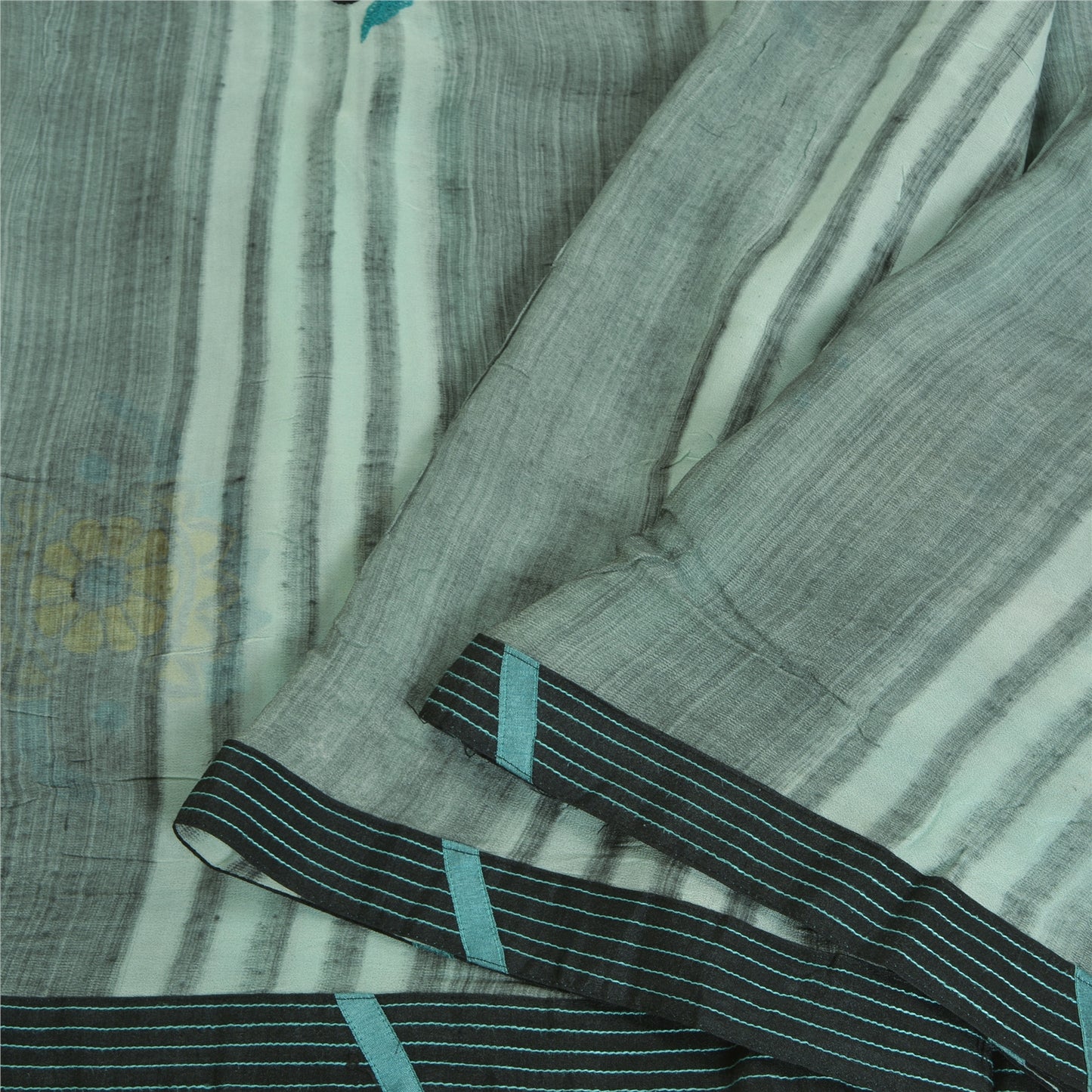 Sanskriti Vintage Green Indian Sarees Blend Georgette Embroidered Sari Sustainable Fabric