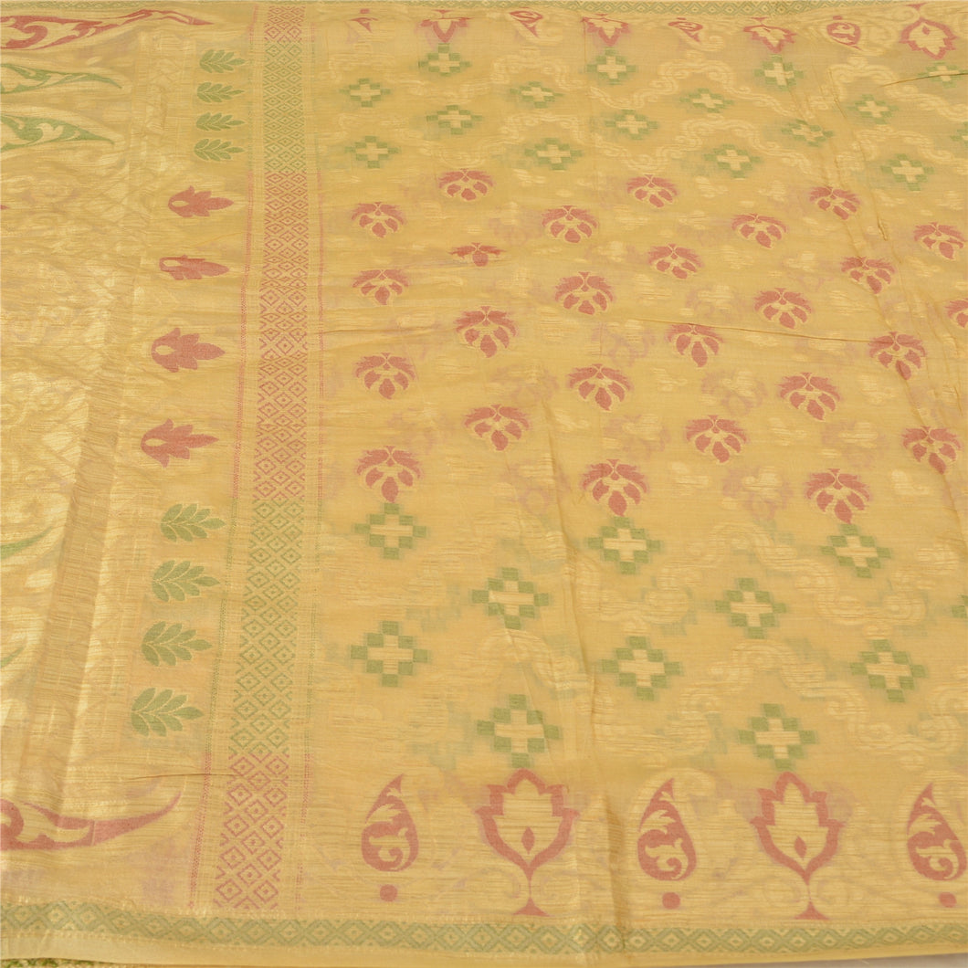Sanskriti Vintage Ivory Indian Sarees 100% Pure Silk Woven Sari Craft Fabric