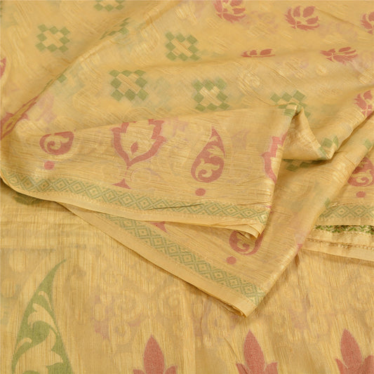 Sanskriti Vintage Ivory Indian Sarees 100% Pure Silk Woven Sari Craft Sustainable Fabric