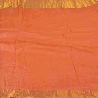 Sanskriti Vintage Orange Indian Sarees Pure Silk Woven Kota Doria Sari Sustainable Fabric