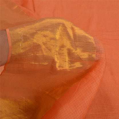 Sanskriti Vintage Orange Indian Sarees Pure Silk Woven Kota Doria Sari Sustainable Fabric
