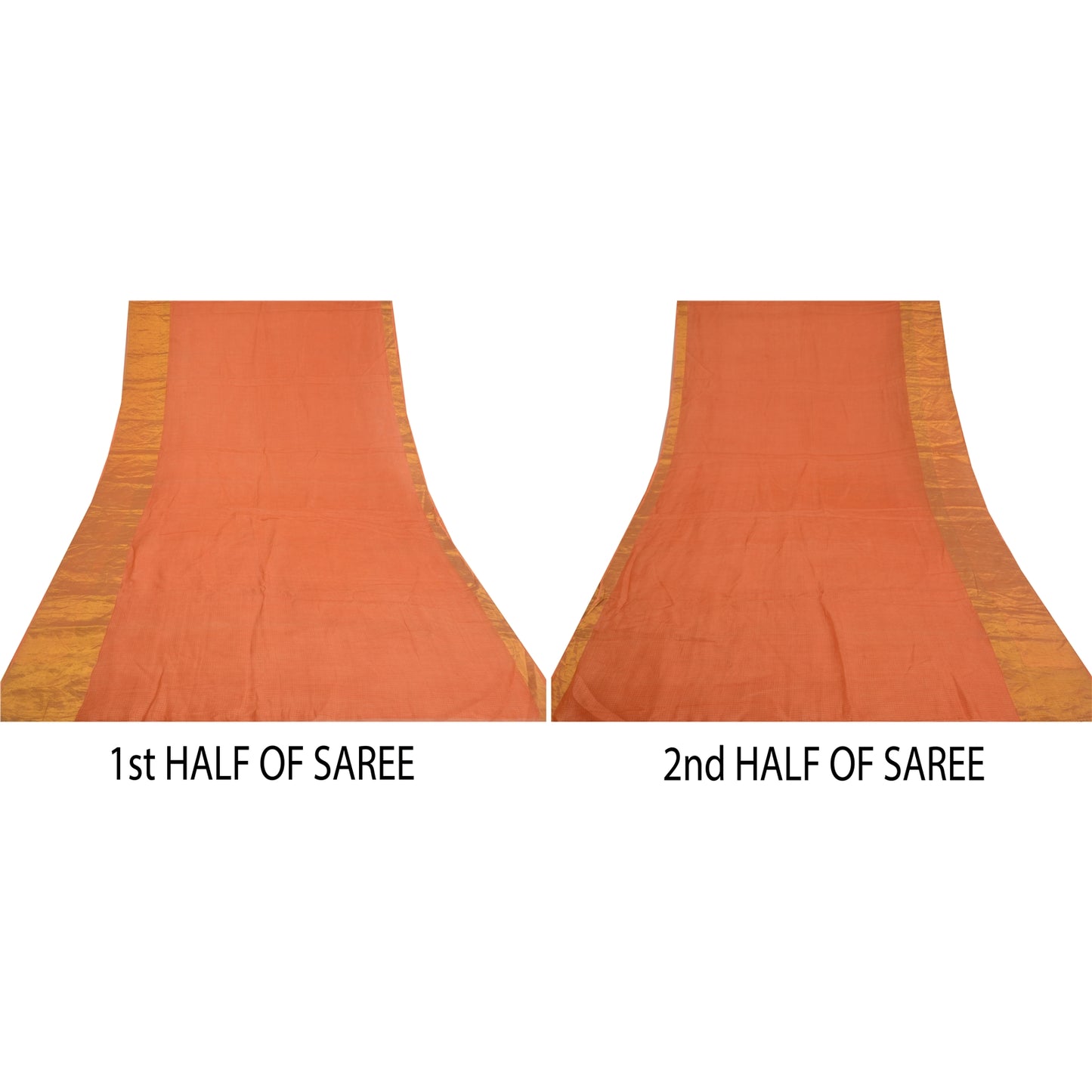 Sanskriti Vintage Orange Indian Sarees Pure Silk Woven Kota Doria Sari Sustainable Fabric