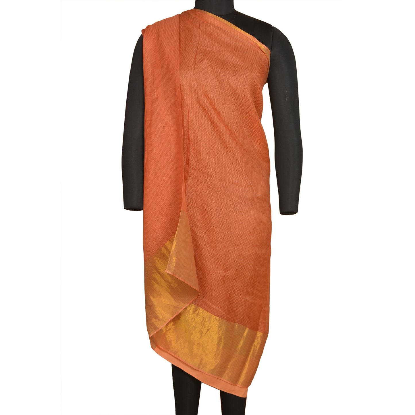 Sanskriti Vintage Orange Indian Sarees Pure Silk Woven Kota Doria Sari Sustainable Fabric