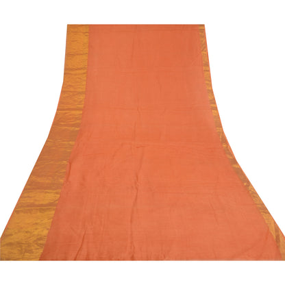 Sanskriti Vintage Orange Indian Sarees Pure Silk Woven Kota Doria Sari Sustainable Fabric