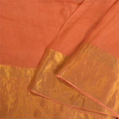 Sanskriti Vintage Orange Indian Sarees Pure Silk Woven Kota Doria Sari Sustainable Fabric