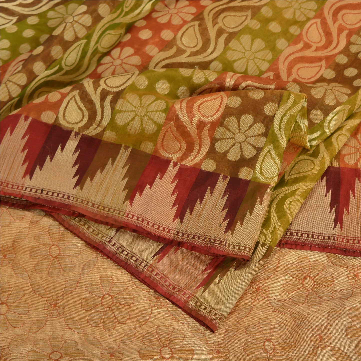 Санскритские винтажные индийские сари из смеси шелка, тканые премиальные сари для рукоделия, 5 ярдов, устойчивая ткань