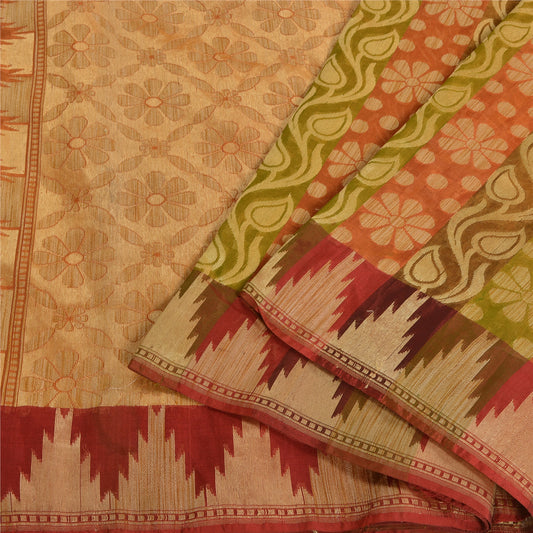 Sanskriti Vintage Indian Sarees Blend Silk Woven Premium Sari Craft 5 YD Sustainable Fabric