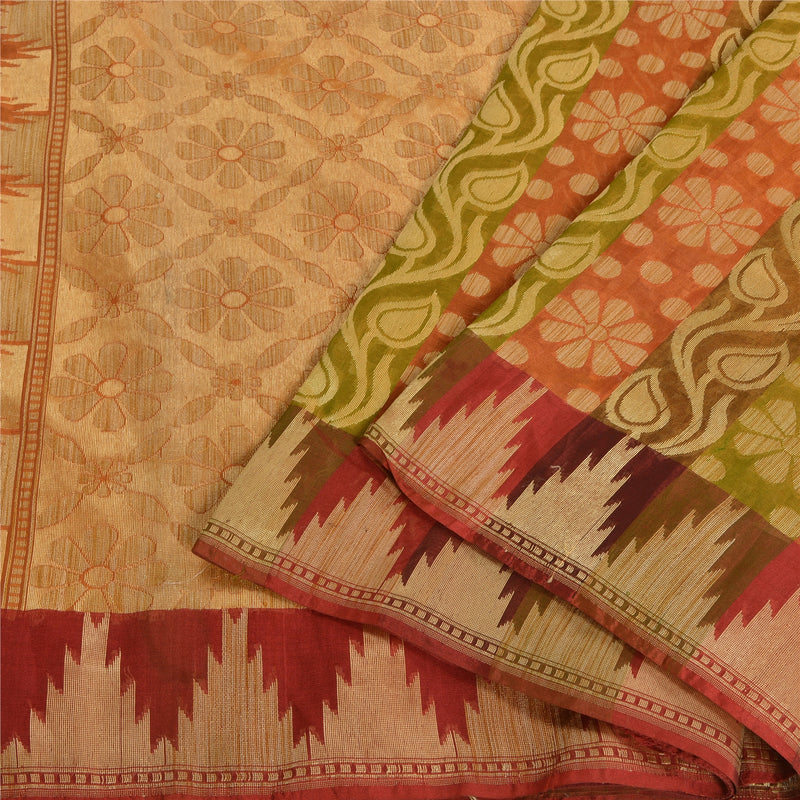 Sanskriti Vintage Blend Silk Indian Sari: Woven Floral Craft Fabric (5 Yd) Add-Elegance to Table Linen, Curtains, Cushions,DIY Projects