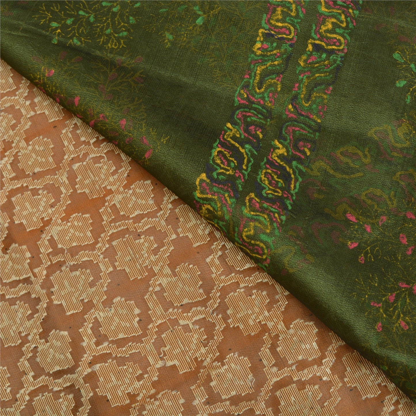 Санскритские винтажные оранжевые/зеленые сари из чистого шелка, парча, зари, сари, устойчивая ткань