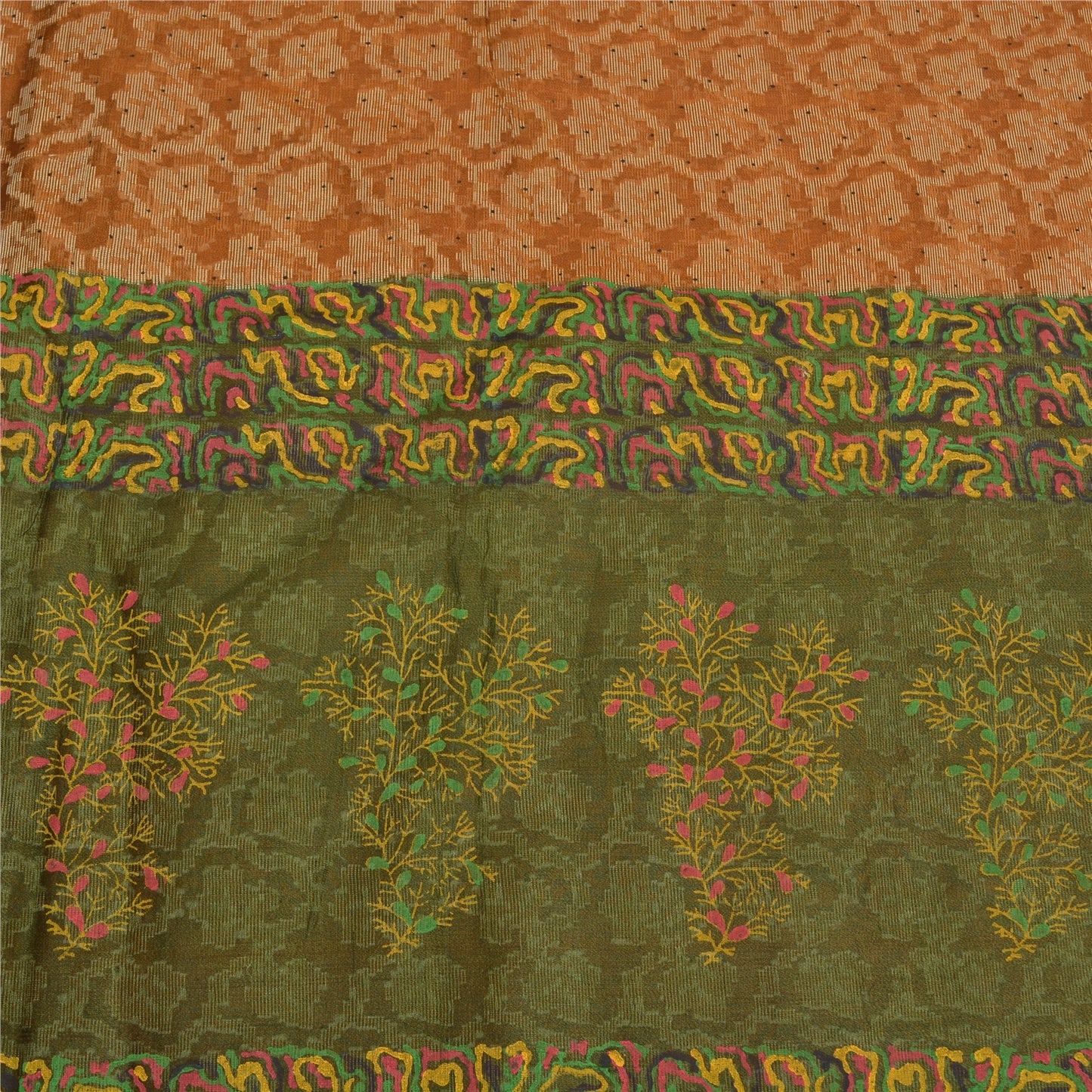 Санскритские винтажные оранжевые/зеленые сари из чистого шелка, парча, зари, сари, устойчивая ткань