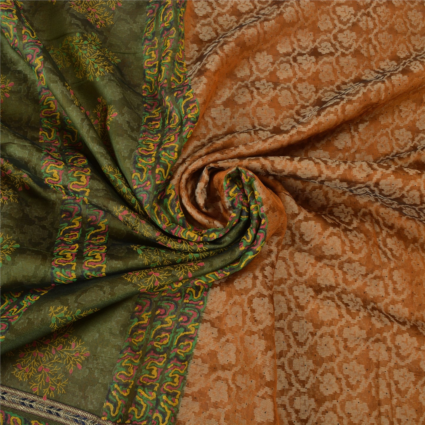 Санскритские винтажные оранжевые/зеленые сари из чистого шелка, парча, зари, сари, устойчивая ткань