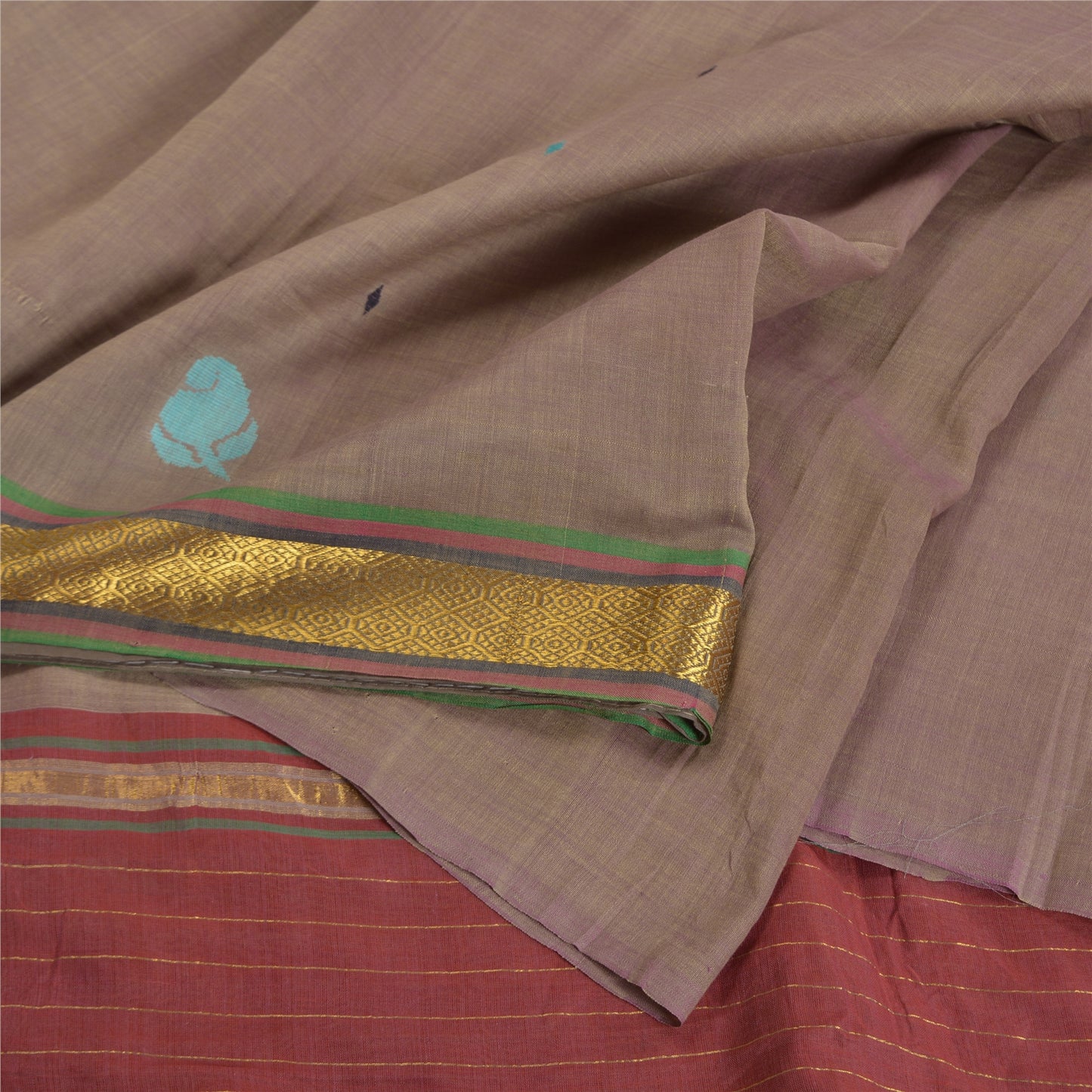 Sanskriti Vintage Brown Indian Sarees 100% Pure Cotton Woven Zari Sari Sustainable Fabric