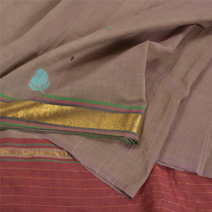 Sanskriti Vintage Brown Indian Sarees 100% Pure Cotton Woven Zari Sari Sustainable Fabric
