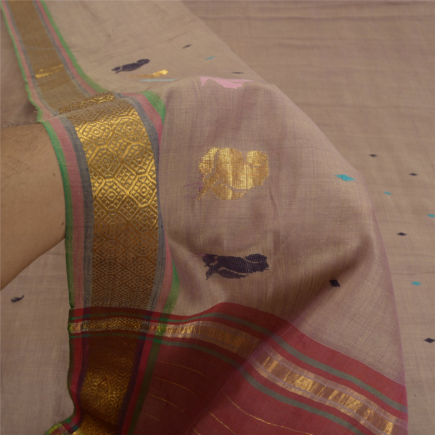 Sanskriti Vintage Brown Indian Sarees 100% Pure Cotton Woven Zari Sari Sustainable Fabric