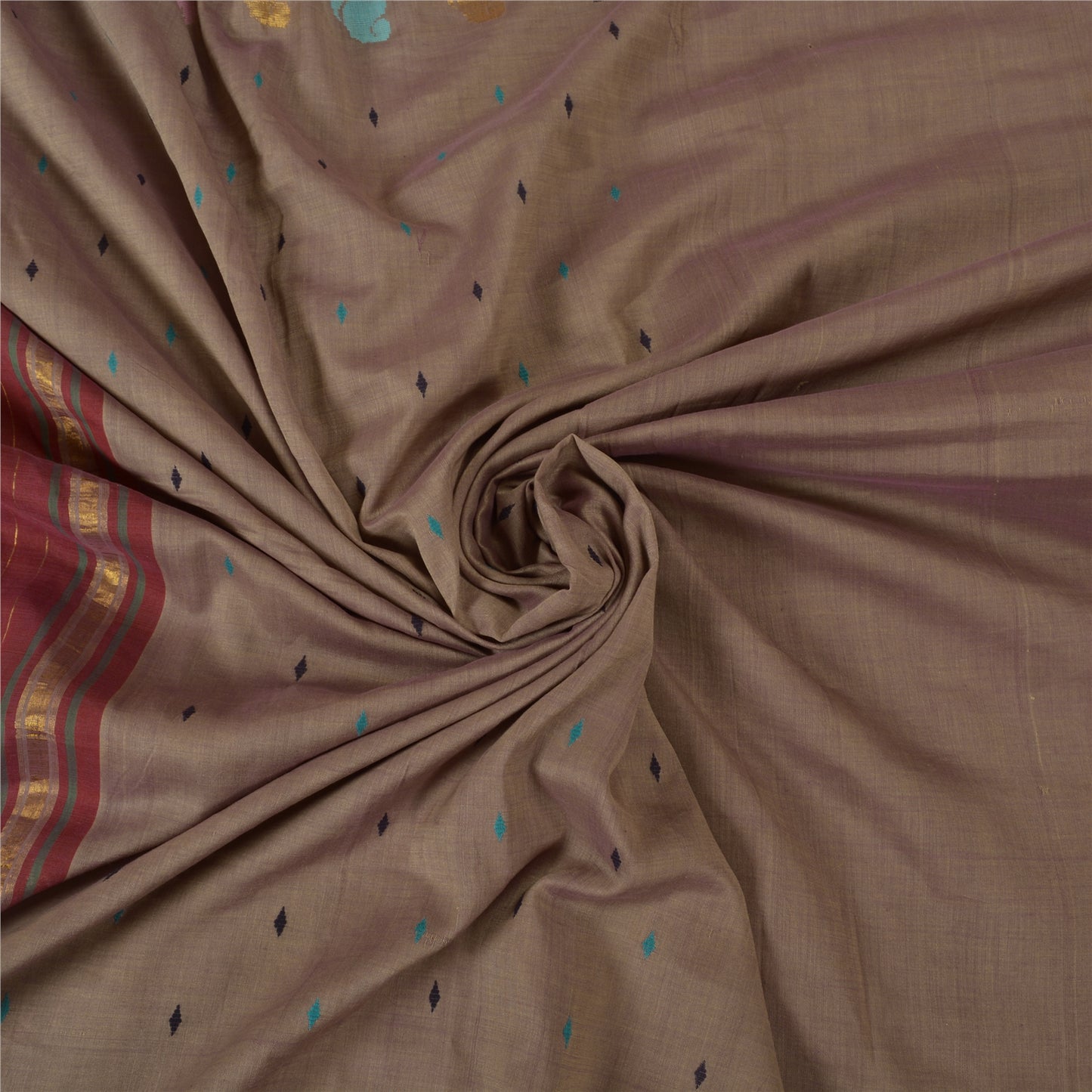 Sanskriti Vintage Brown Indian Sarees 100% Pure Cotton Woven Zari Sari Sustainable Fabric