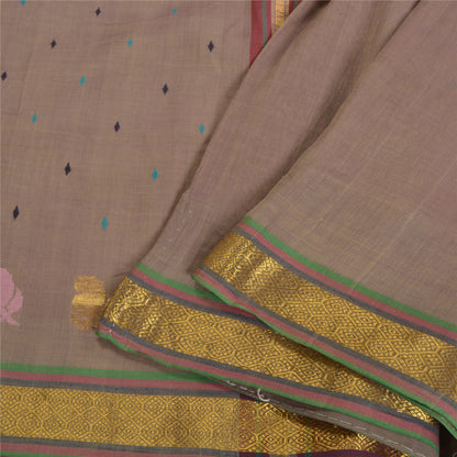 Sanskriti Vintage Brown Indian Sarees 100% Pure Cotton Woven Zari Sari Sustainable Fabric