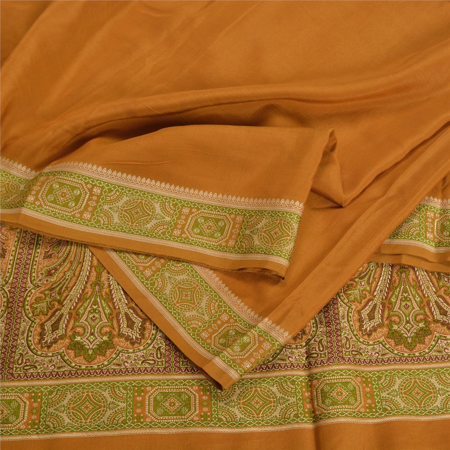 Sanskriti Vintage Saffron Indian Sarees 100% Pure Silk Woven Sari 5 YD Sustainable Fabric