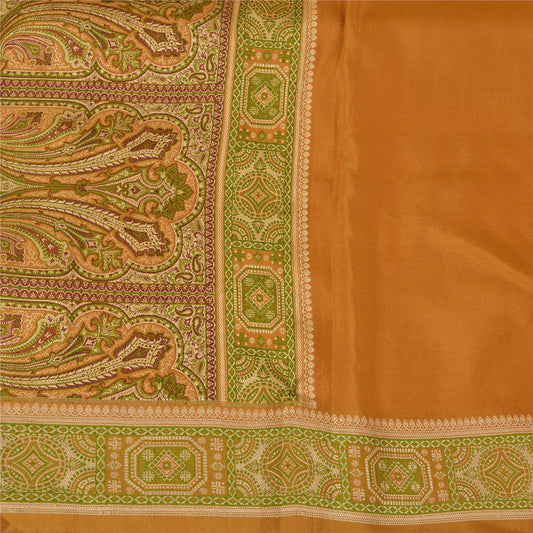 Sanskriti Vintage Saffron Indian Sarees 100% Pure Silk Woven Sari 5 YD Sustainable Fabric