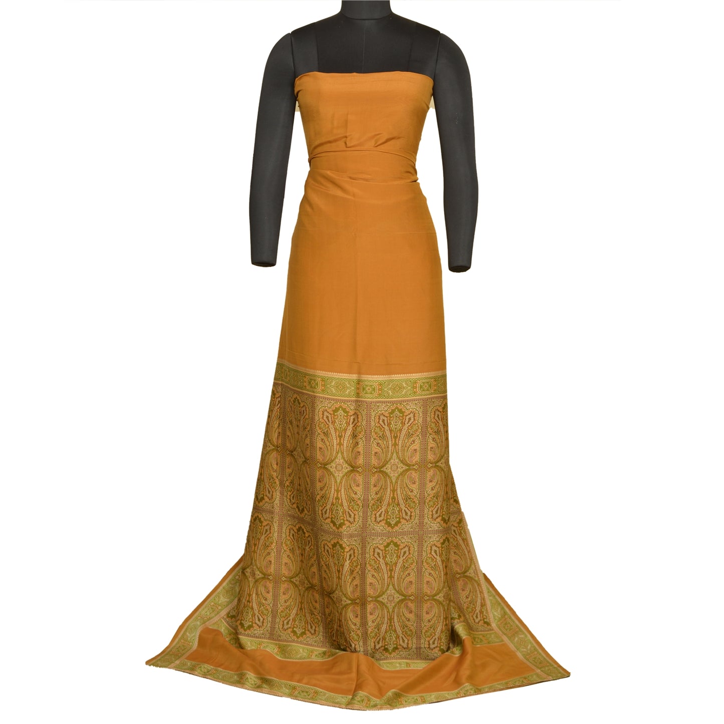 Sanskriti Vintage Saffron Indian Sarees 100% Pure Silk Woven Sari 5 YD Sustainable Fabric