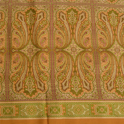 Sanskriti Vintage Saffron Indian Sarees 100% Pure Silk Woven Sari 5 YD Sustainable Fabric