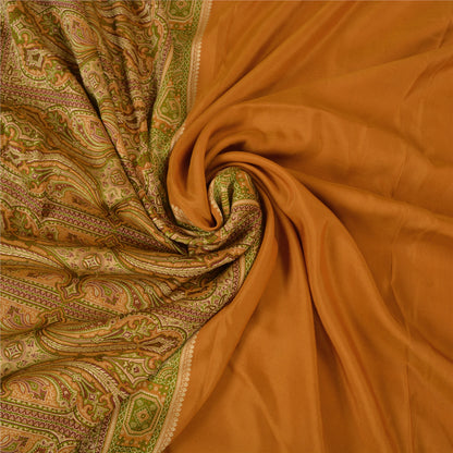 Sanskriti Vintage Saffron Indian Sarees 100% Pure Silk Woven Sari 5 YD Sustainable Fabric
