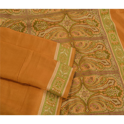 Sanskriti Vintage Saffron Indian Sarees 100% Pure Silk Woven Sari 5 YD Sustainable Fabric