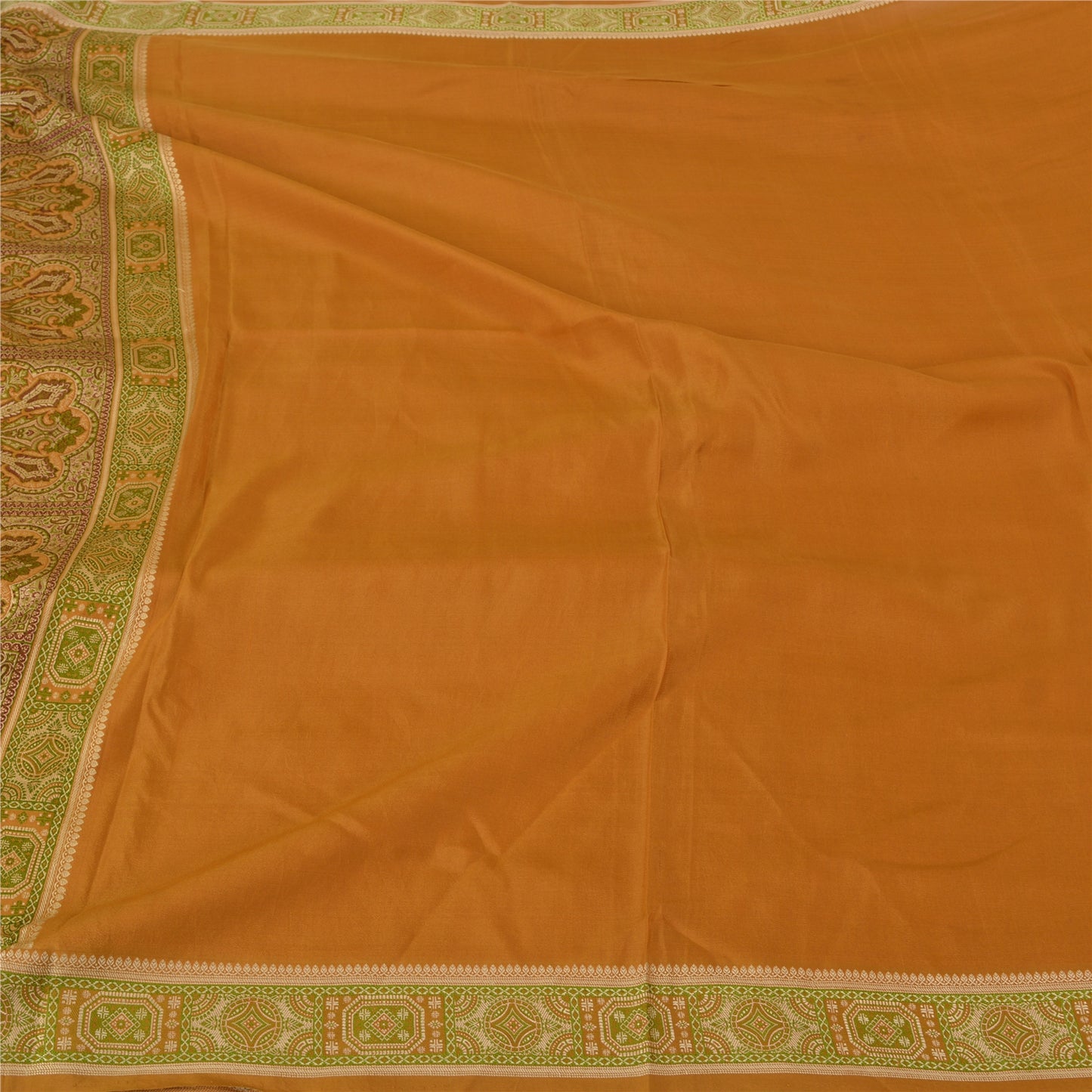 Sanskriti Vintage Saffron Indian Sarees 100% Pure Silk Woven Sari 5 YD Sustainable Fabric