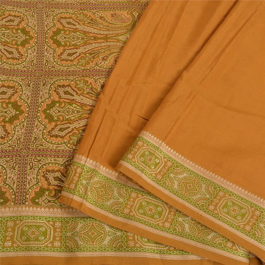 Sanskriti Vintage Saffron Indian Sarees 100% Pure Silk Woven Sari 5 YD Sustainable Fabric