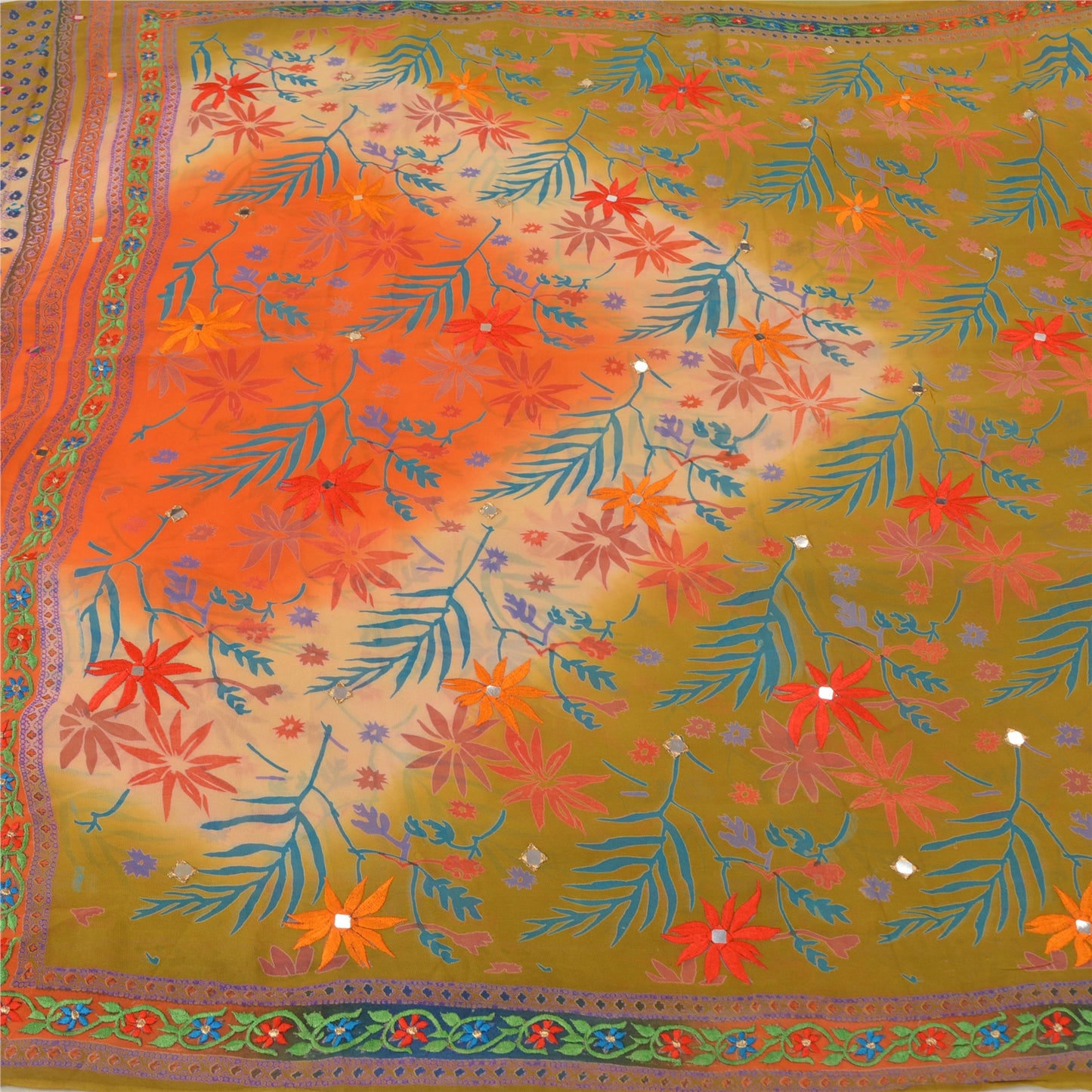 Sanskriti Vintage Green Sarees Blend Georgette Embroidered Premium Sari Sustainable Fabric