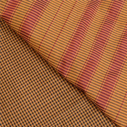 Sanskriti Vintage Mustard/Black Sarees Cotton Woven Chettinad Sari 5 Yard Sustainable Fabric