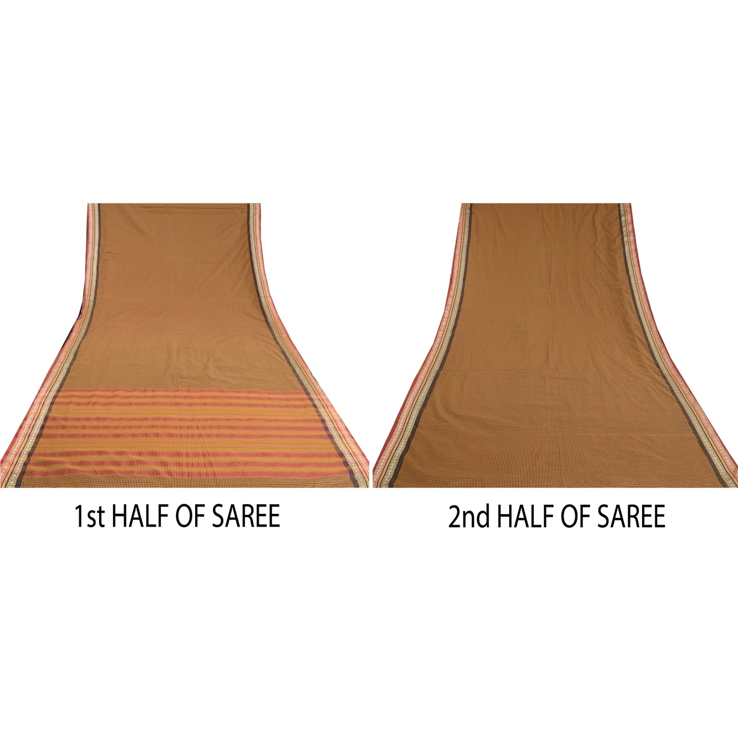 Sanskriti Vintage Mustard/Black Sarees Cotton Woven Chettinad Sari 5 Yard Sustainable Fabric