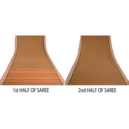 Sanskriti Vintage Mustard/Black Sarees Cotton Woven Chettinad Sari 5 Yard Sustainable Fabric