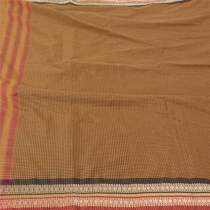 Sanskriti Vintage Mustard/Black Sarees Cotton Woven Chettinad Sari 5 Yard Sustainable Fabric