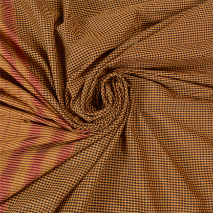 Sanskriti Vintage Mustard/Black Sarees Cotton Woven Chettinad Sari 5 Yard Sustainable Fabric