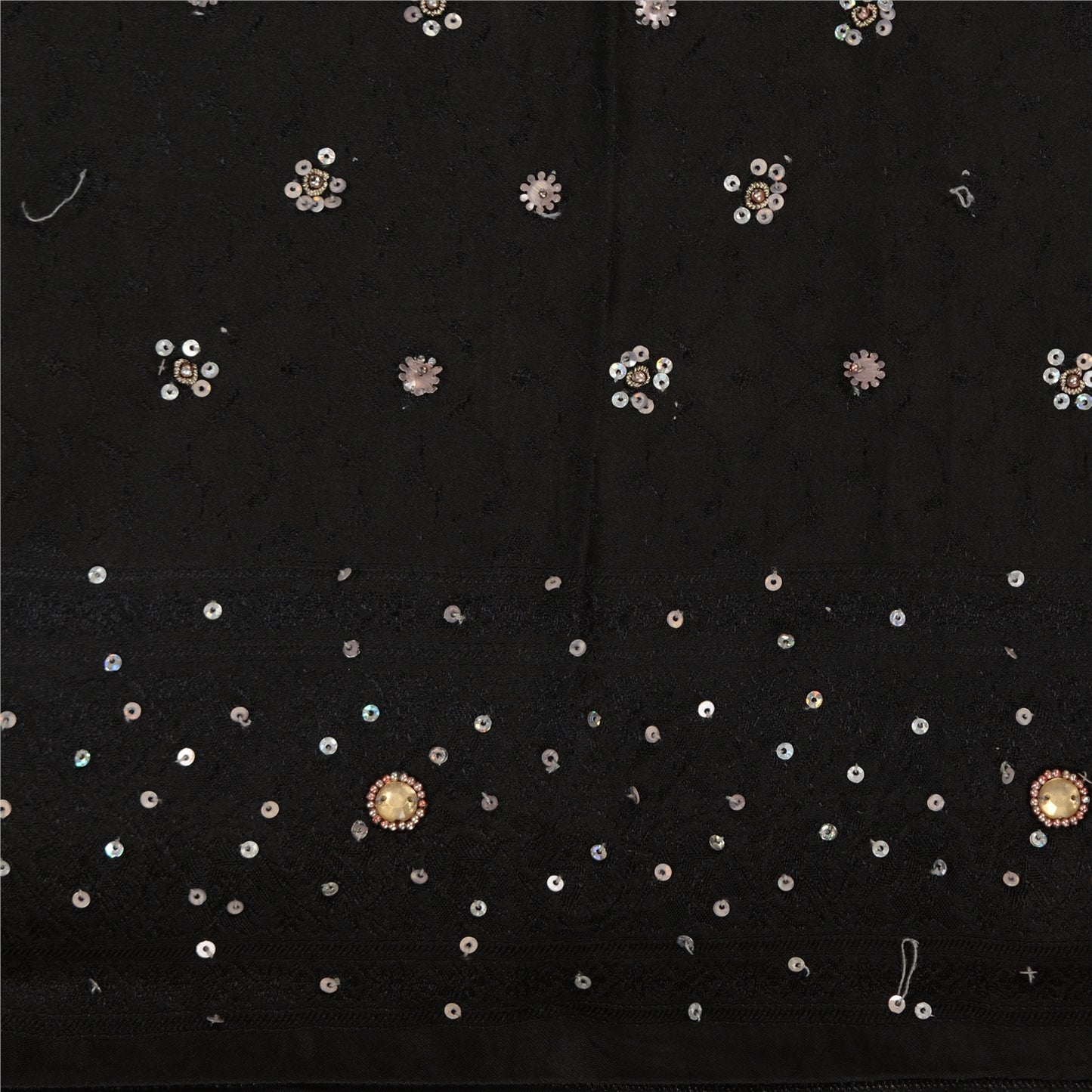 Sanskriti Vintage Black Sarees Satin Hand Beaded Woven Premium Sari Sustainable Fabric