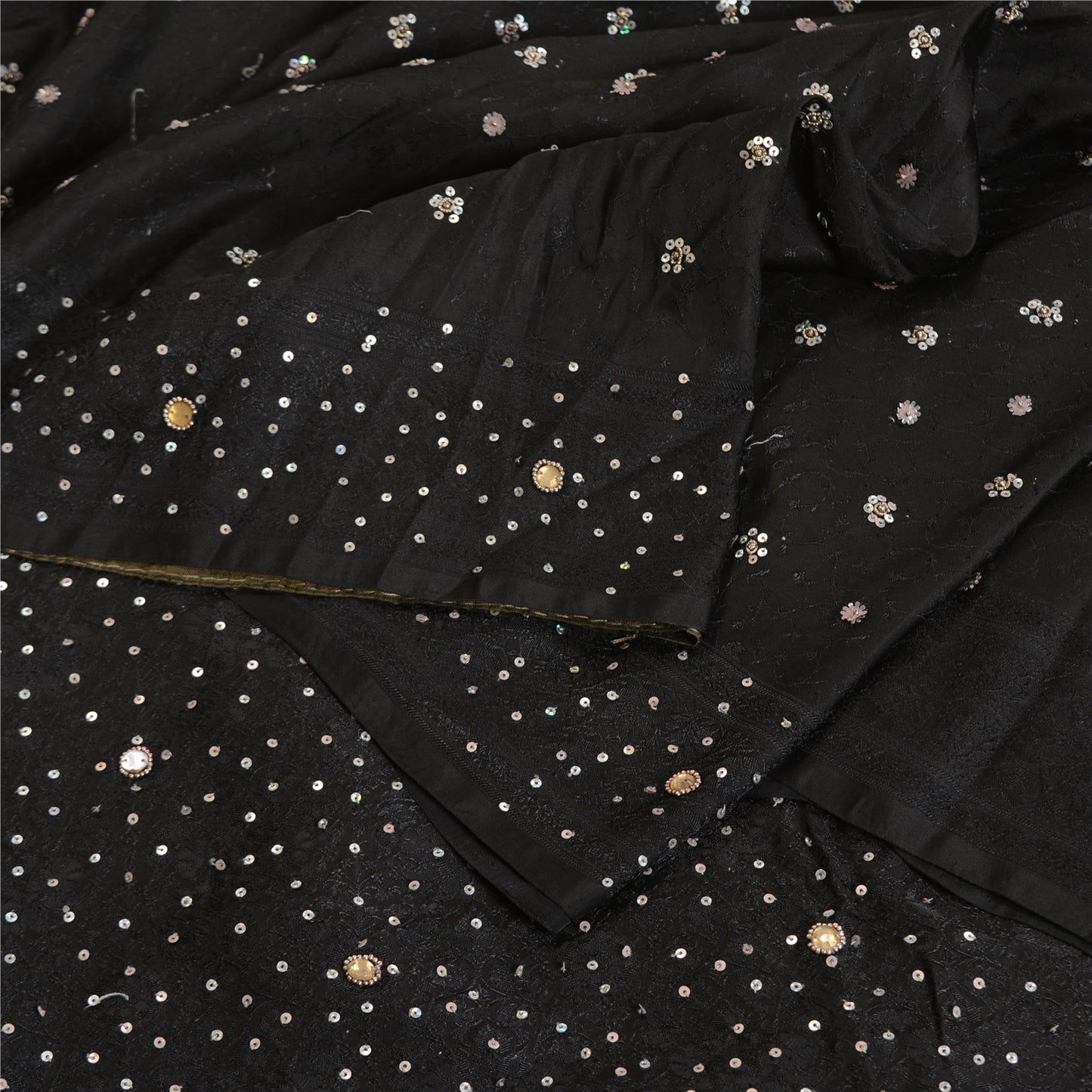 Sanskriti Vintage Black Sarees Satin Hand Beaded Woven Premium Sari Sustainable Fabric