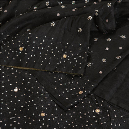 Sanskriti Vintage Black Sarees Satin Hand Beaded Woven Premium Sari Sustainable Fabric