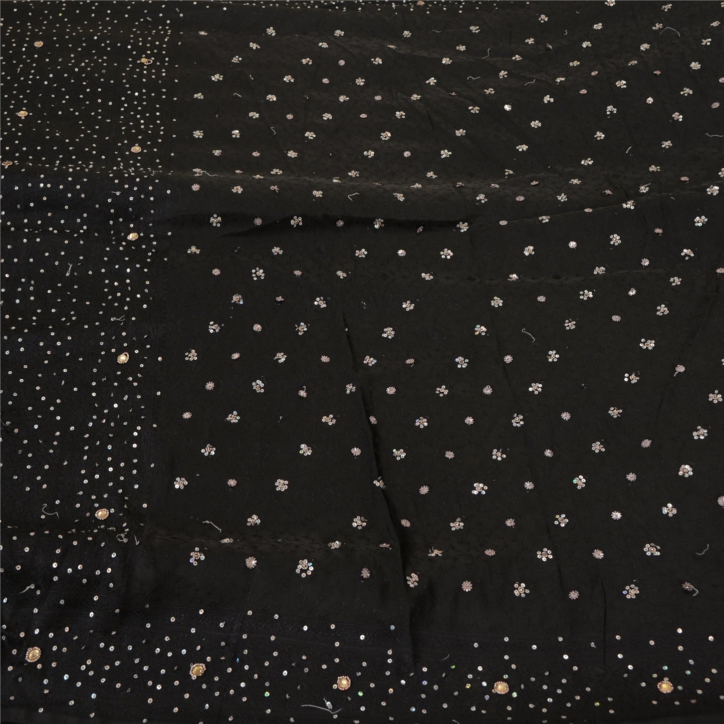 Sanskriti Vintage Black Sarees Satin Hand Beaded Woven Premium Sari Sustainable Fabric