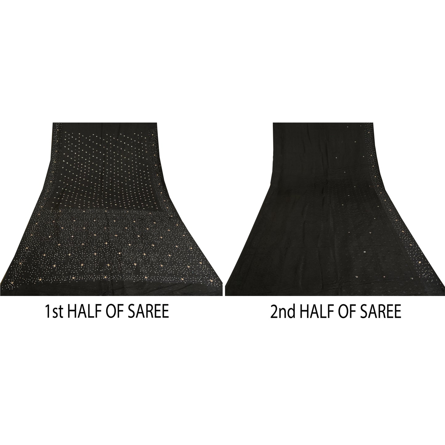 Sanskriti Vintage Black Sarees Satin Hand Beaded Woven Premium Sari Sustainable Fabric