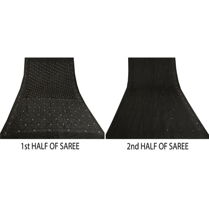 Sanskriti Vintage Black Sarees Satin Hand Beaded Woven Premium Sari Sustainable Fabric
