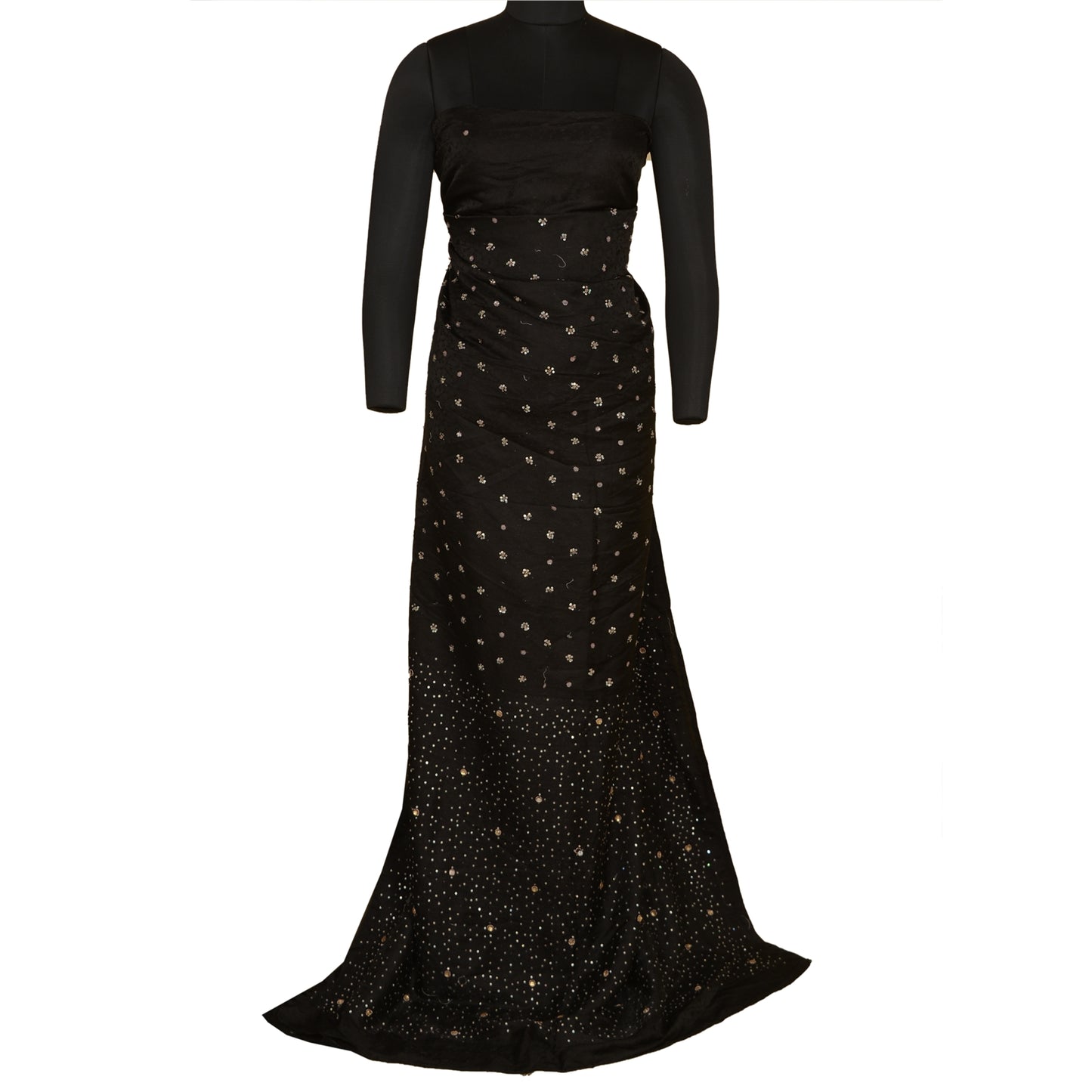 Sanskriti Vintage Black Sarees Satin Hand Beaded Woven Premium Sari Sustainable Fabric