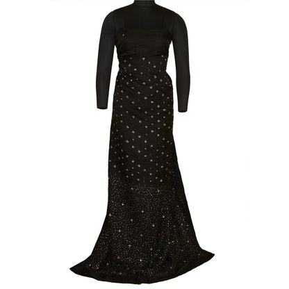 Sanskriti Vintage Black Sarees Satin Hand Beaded Woven Premium Sari Sustainable Fabric