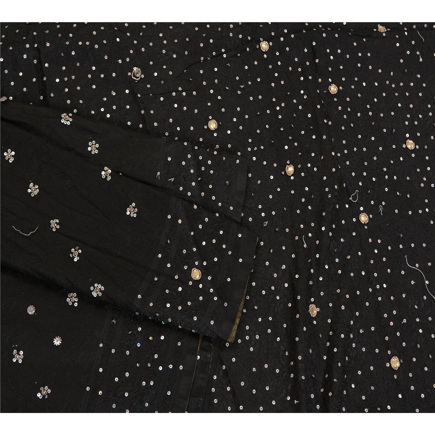 Sanskriti Vintage Black Sarees Satin Hand Beaded Woven Premium Sari Sustainable Fabric