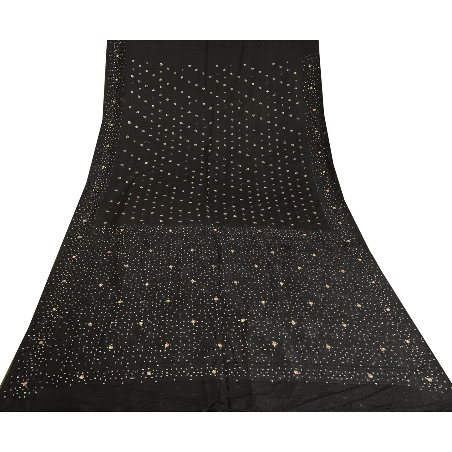 Sanskriti Vintage Black Sarees Satin Hand Beaded Woven Premium Sari Sustainable Fabric