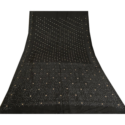 Sanskriti Vintage Black Sarees Satin Hand Beaded Woven Premium Sari Sustainable Fabric