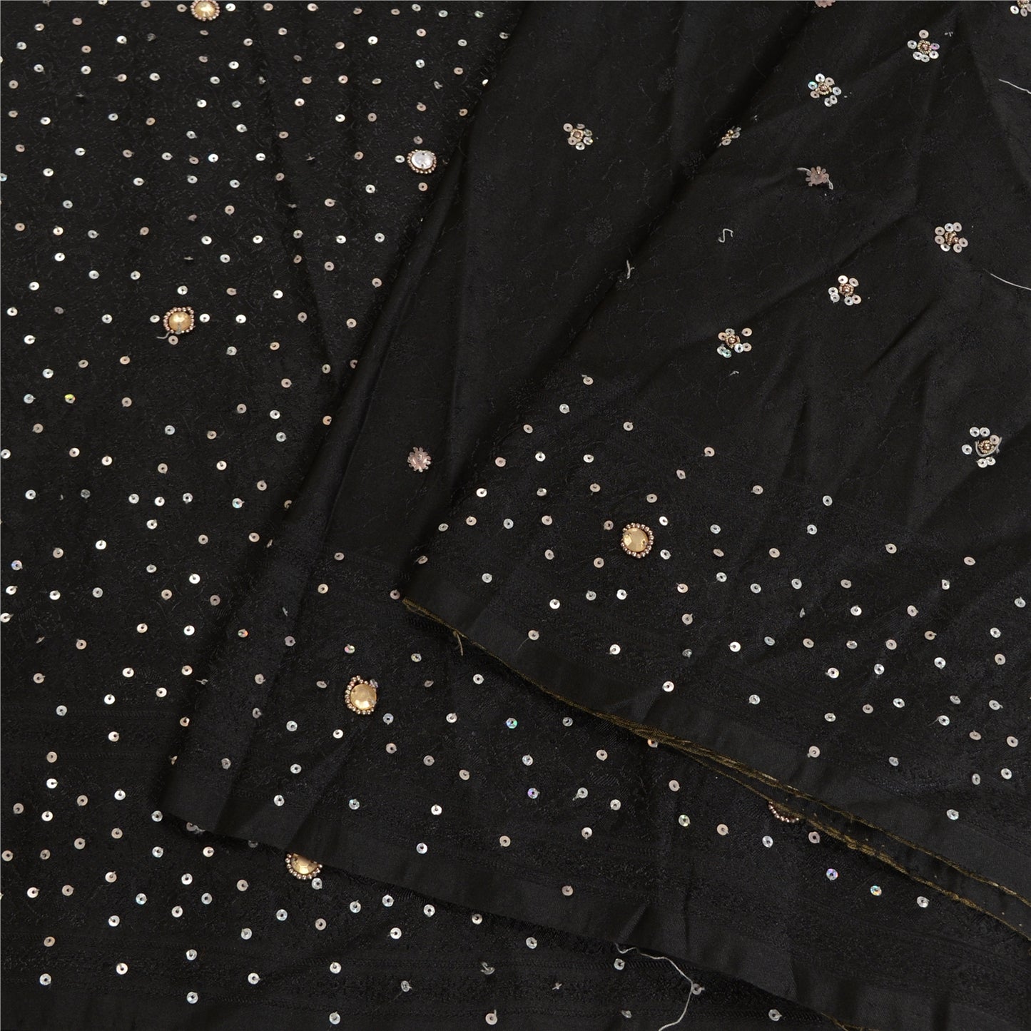 Sanskriti Vintage Black Sarees Satin Hand Beaded Woven Premium Sari Sustainable Fabric