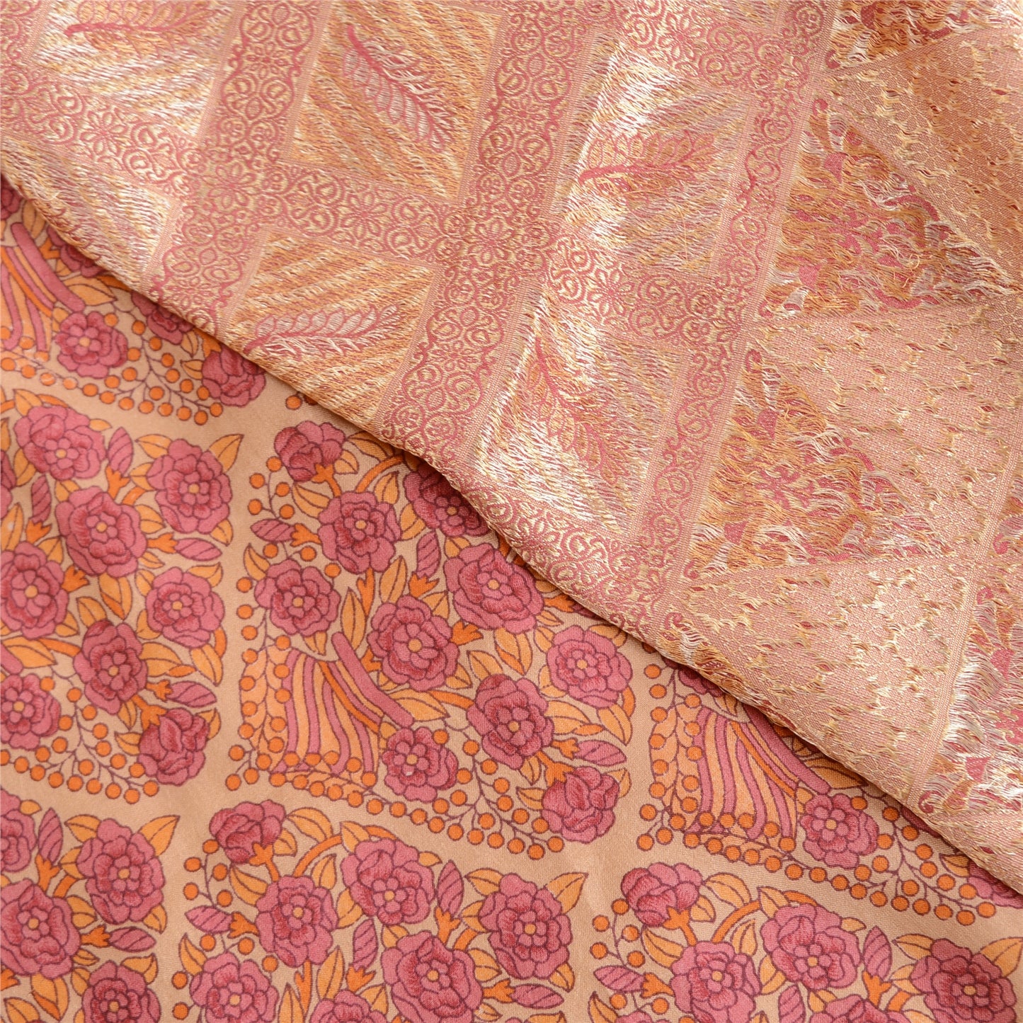 Sanskriti Vintage Pink Indian Sarees 100% Pure Silk Woven Sari Craft 5 YD Sustainable Fabric