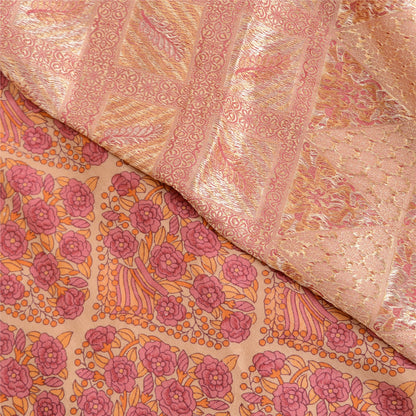 Sanskriti Vintage Pink Indian Sarees 100% Pure Silk Woven Sari Craft 5 YD Sustainable Fabric