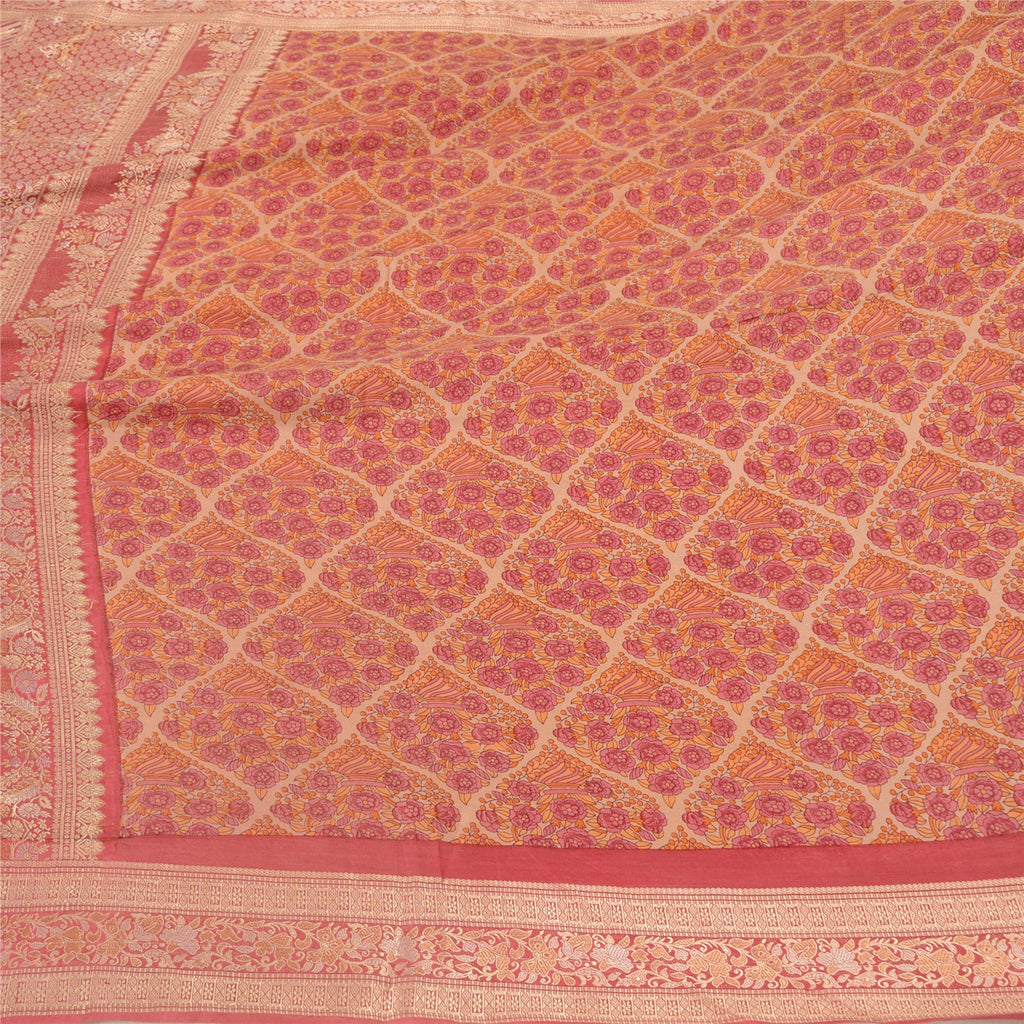 Sanskriti Vintage Pink Indian Sarees 100% Pure Silk Woven Sari Craft 5 YD Sustainable Fabric