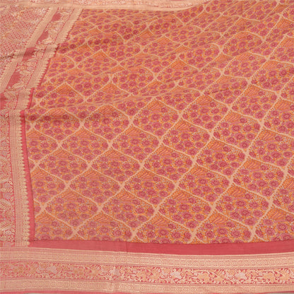 Sanskriti Vintage Pink Indian Sarees 100% Pure Silk Woven Sari Craft 5 YD Sustainable Fabric